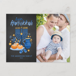 Festival Menorah Chalkboard Happy Hanukkah Foto Feestdagenkaart