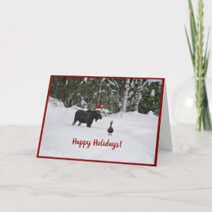 Festival moose in snow with duck foliday card bedankkaart