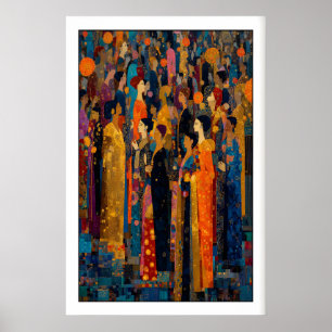 Festival Muurkunst Indiase Mensenmassa (Oranje Bla Poster