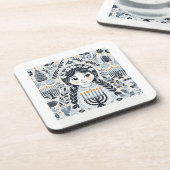 Festival of Lights: Hanukkah Sameach Stickers  Bier Onderzetter (Linkerzijde)