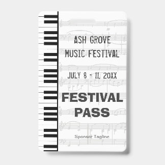 Festival Toegangspas Piano Toetsenbord Thema Badge