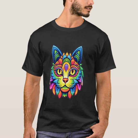 Festival Trippy Cat Psychedelische Rave T-shirt (Voorkant)