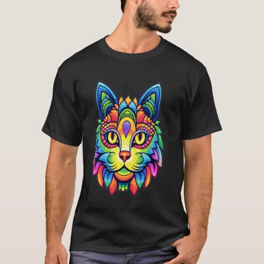 Festival Trippy Kat Psychedelische Rave T-shirt (Voorkant)