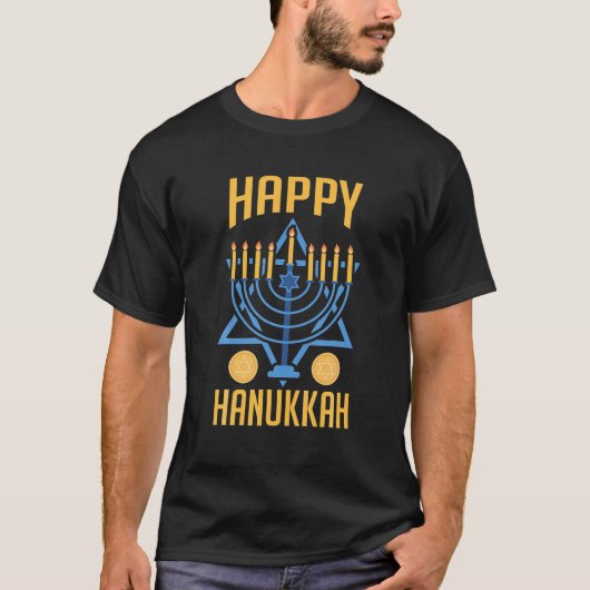 Festival van Lichten Joodse Chanoeka Menorah Happy T-shirt (Voorkant)