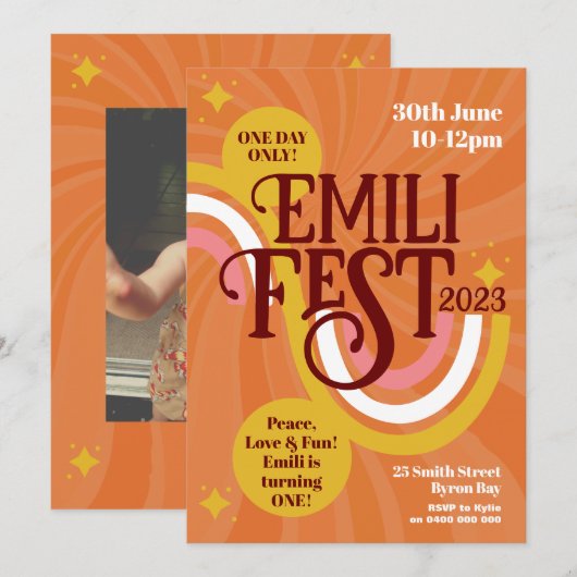 Festival verjaardag Boho Groovy Kaart (Voorkant / Achterkant)