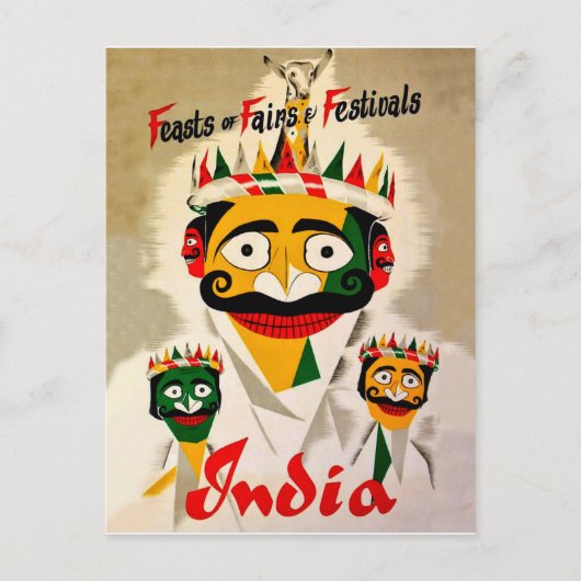 Festivals in India, vintage reisposter Briefkaart (Voorkant)