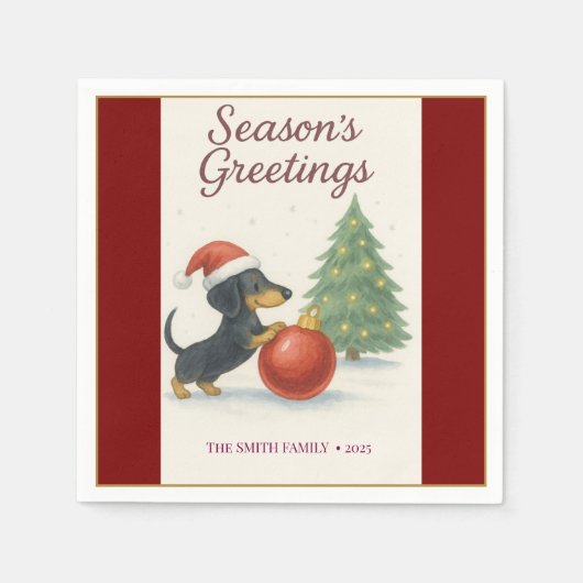 Festive 2025 Dachshund Napkin | Personalized  Servet (Voorkant)