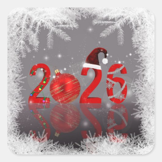 Festive 2026 Red Merry Christmas New Year Vierkante Sticker (Voorkant)