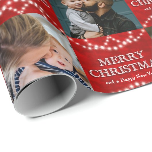 Festive 4 Foto vrolijk kerstfeest en gelukkig nieu Cadeaupapier (Rol Hoek)