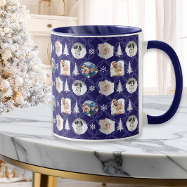 Festive 4 Photo Collage Navy Blue Christmas Mok