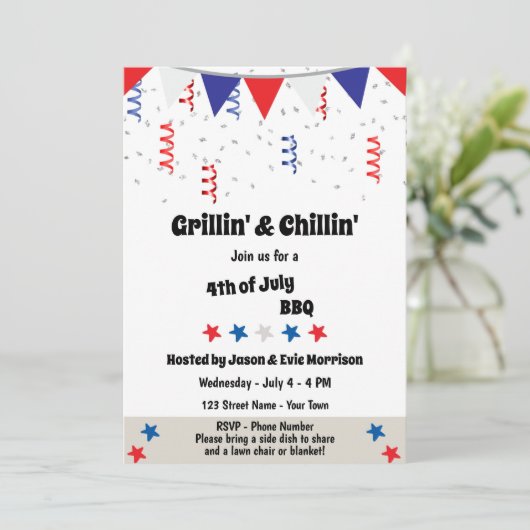 Festive 4th of Juli Uitnodiging BBQ (Staand voorkant)