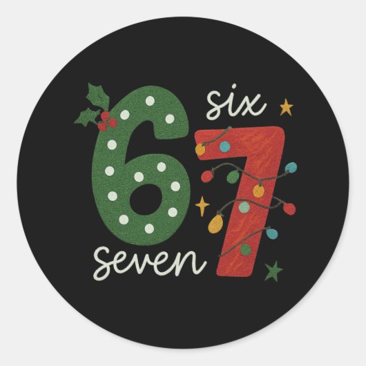Festive 67 – Bright Christmas Numbers Desig Ronde Sticker (Voorkant)