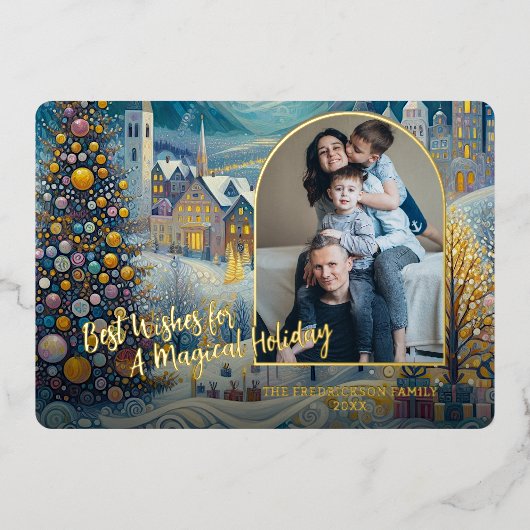 Festive Abstract Winter Wonderland Art Gold Folie Feestdagenkaart (Voorkant)