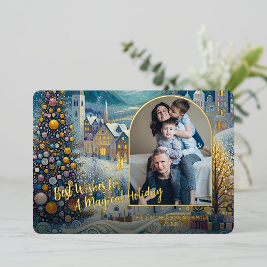 Festive Abstract Winter Wonderland Art Gold Folie Feestdagenkaart (Staand Voorkant)