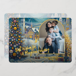 Festive Abstract Winter Wonderland Art Gold Folie Feestdagenkaart