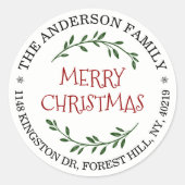 Festive-adres voor aangepaste kerstretour ronde sticker (Voorkant)