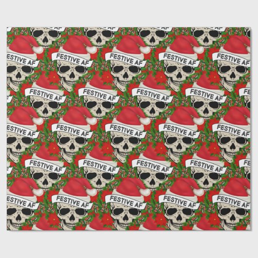 Festive AF Cool Skeleton in Santa Hat Cadeaupapier (Vlak)