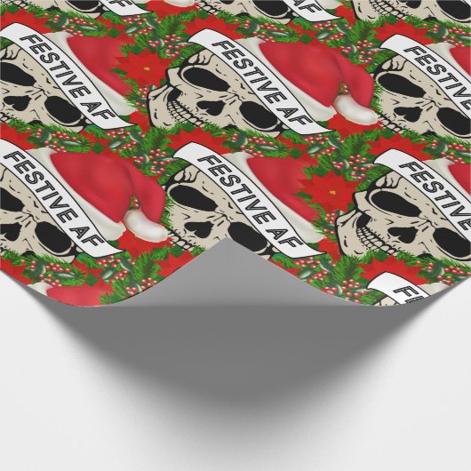 Festive AF Cool Skeleton in Santa Hat Cadeaupapier (Hoek)