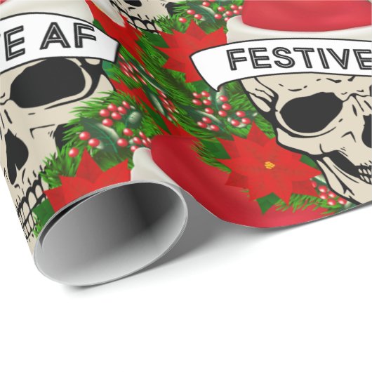 Festive AF Cool Skeleton in Santa Hat Cadeaupapier (Rol Hoek)