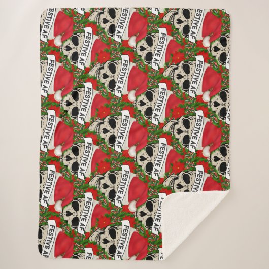 Festive AF Cool Skeleton in Santa Hat Sherpa Deken (Voorkant)