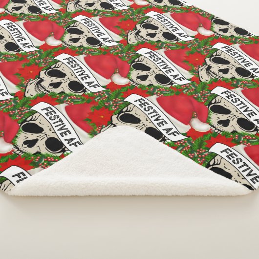 Festive AF Cool Skeleton in Santa Hat Sherpa Deken (3/4)