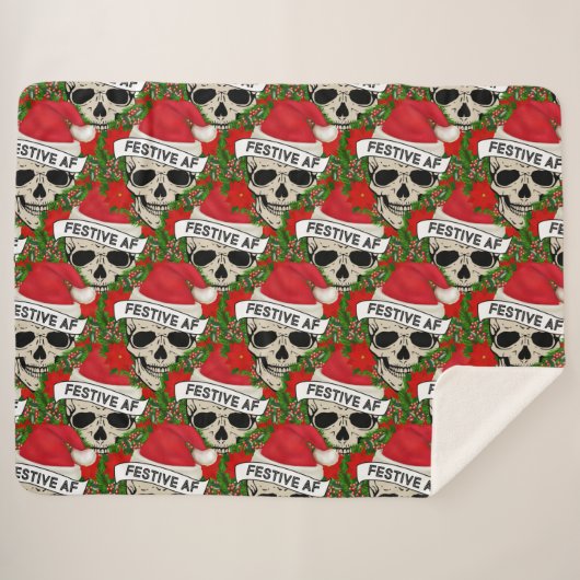 Festive AF Cool Skeleton in Santa Hat Sherpa Deken (Voorkant (horizontaal))