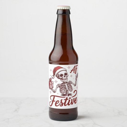 Festive Af Skeleton Snarky Christmas Sarcastic Bier Etiket (Voorkant)