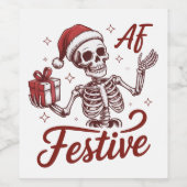 Festive Af Skeleton Snarky Christmas Sarcastic  Wijn Etiket (Enkel label)
