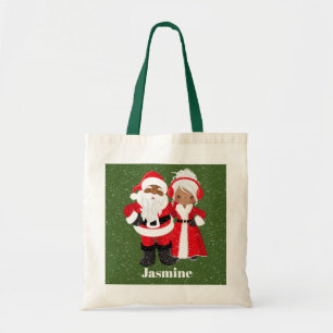 Festive African American Santa Mrs Claus Tote Bag