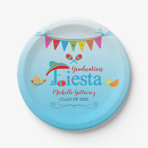 Festive Afstuderen Fiesta - Gepersonaliseerd blauw Papieren Bordje