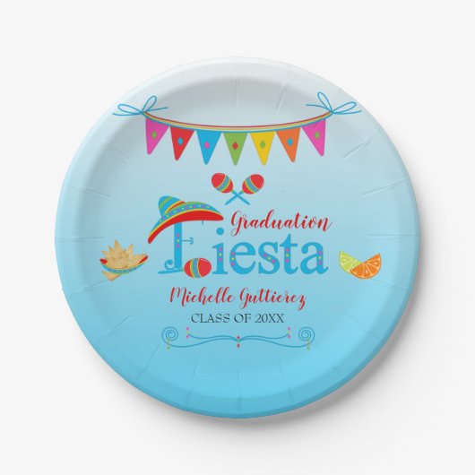 Festive Afstuderen Fiesta - Gepersonaliseerd blauw Papieren Bordje (Voorkant)