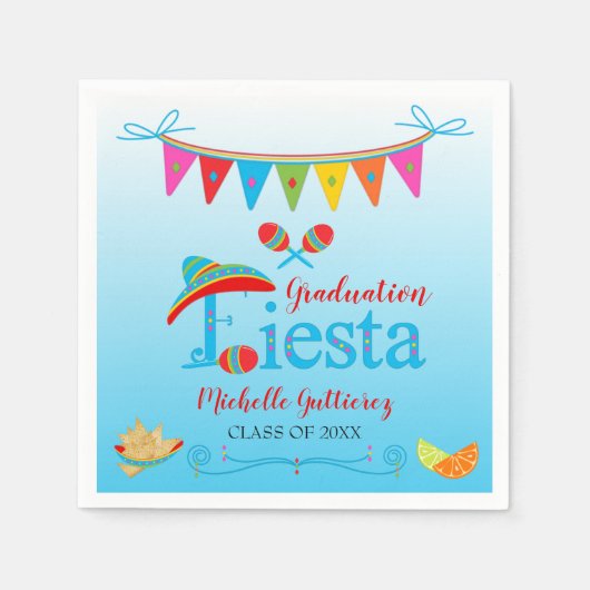Festive Afstuderen Fiesta - Gepersonaliseerd blauw Servet (Voorkant)