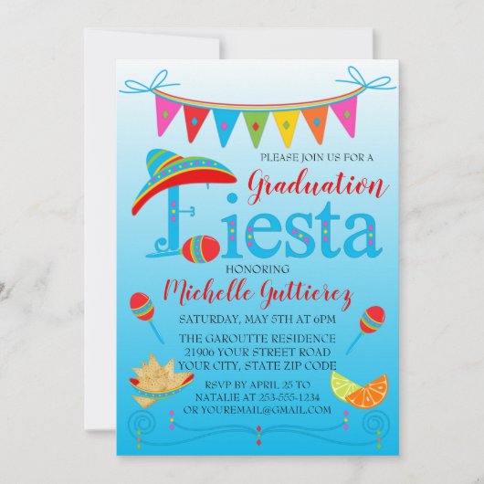 Festive Afstuderen Fiesta Invitation Kaart (Voorkant)