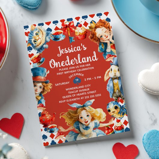 Festive Alice in ONEDERLAND 1st Birthday Tea Party Kaart