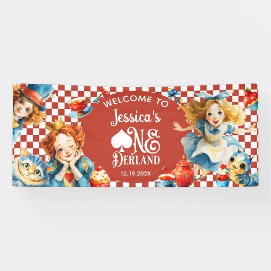 Festive Alice in ONEDERLAND 1st Birthday WELCOME Spandoek (Horizontaal)
