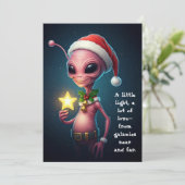 Festive Alien with Glowing Star – Cosmic Christmas Feestdagenkaart (Staand voorkant)
