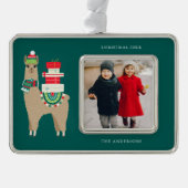 Festive Alpaca voegt uw eigen foto toe Verzilverd Omlijst Ornament (Voorkant)