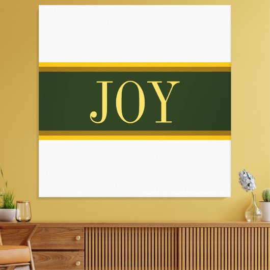 Festive Alpine Green White Kerstmis JOY Stripes Canvas Afdruk (Insitu (Woonkamer))
