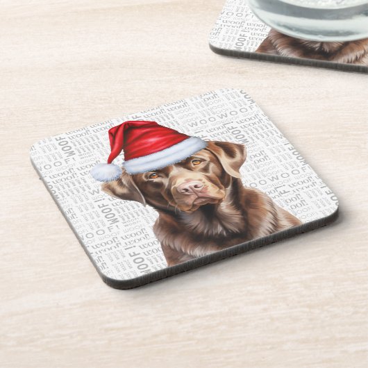 Festive and Cute Chocolate Lab Wof Kerstmis Bier Onderzetter (Linkerzijde)