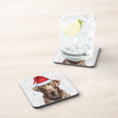 Festive and Cute Chocolate Lab Wof Kerstmis Bier Onderzetter (Rechterzijde)