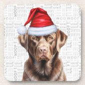 Festive and Cute Chocolate Lab Wof Kerstmis Bier Onderzetter (Voorkant)