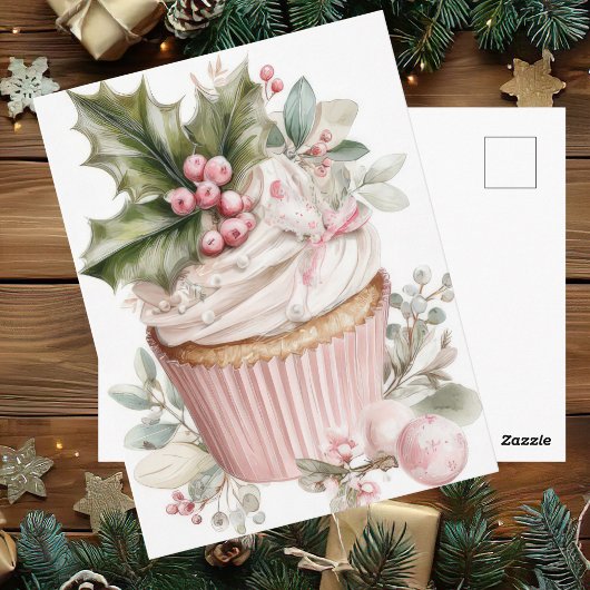 Festive and elegant Pastel Christmas Cupcake Briefkaart