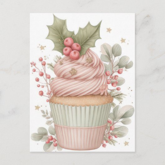 Festive and elegant Pastel Christmas Cupcake Briefkaart (Voorkant)