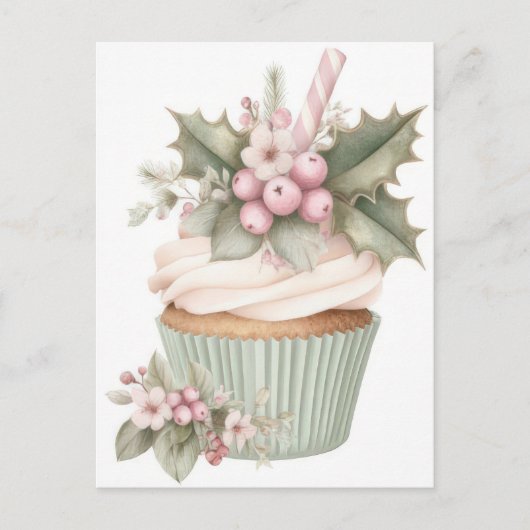 Festive and elegant Pastel Christmas Cupcake Briefkaart (Voorkant)