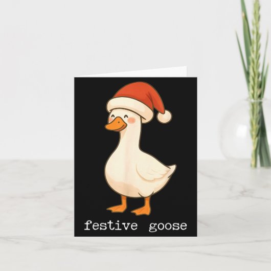 Festive And Mpy Goose Santa Hat Xmas Light Matchin Kaart (Voorkant)
