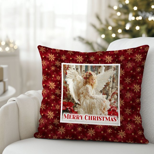 Festive Angel Poinsettia Red Gold Accent Christmas Kussen (Festive Angel Poinsettia Red Gold Accent Christmas Pillow

)