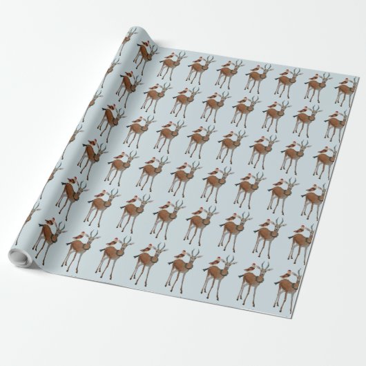 FESTIVE ANTELOPE & OWL Wrapping Paper Cadeaupapier (Uitgerold)