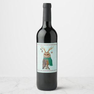 FESTIVE ANTLER OWL WIJN ETIKET