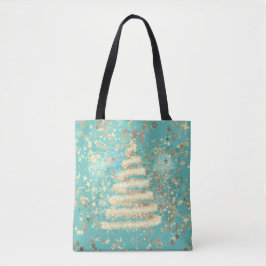 Festive Aqua Gold Sparkly-kerstboom Tote Bag