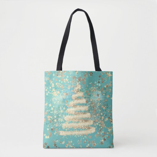 Festive Aqua Gold Sparkly-kerstboom Tote Bag (Voorkant)